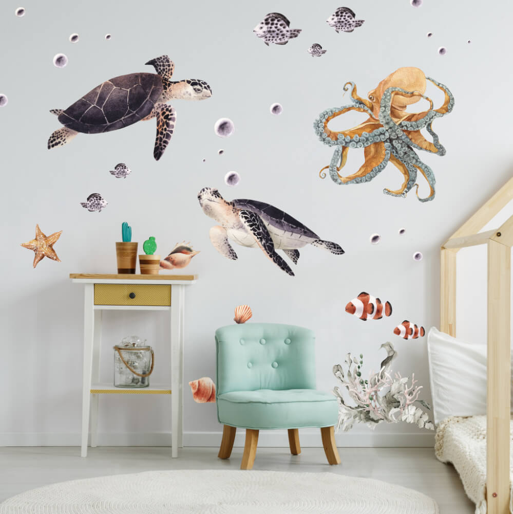 Pegatinas decorativas para pared, diseño del mundo del océano