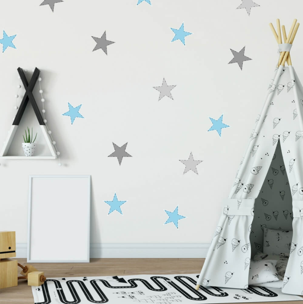 Adhesivos decorativos - Estrellas en tonos grises y azul mate
