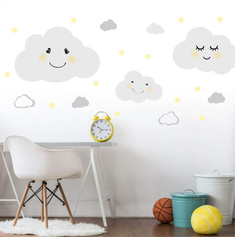 Adhesivos decorativos - Nubes con puntos amarillos